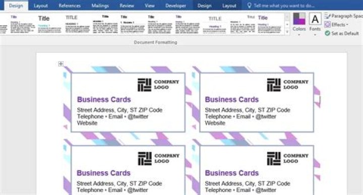 How do I create business cards in Word?