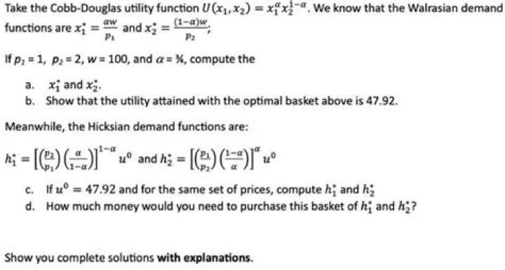 How do you find the demand function from Cobb Douglas utility function?