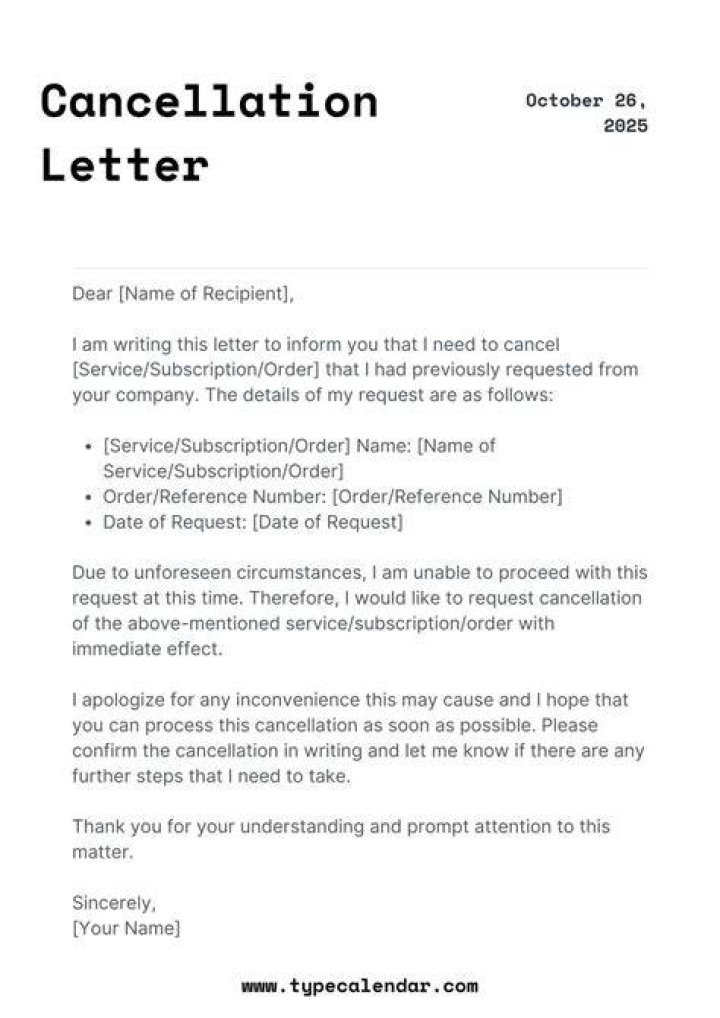 How do you write a formal letter of cancellation?
