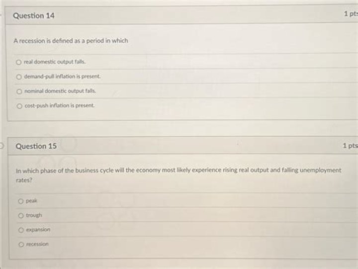 In which phase of the business cycle will the economy most likely experience rising real output and falling unemployment rates?