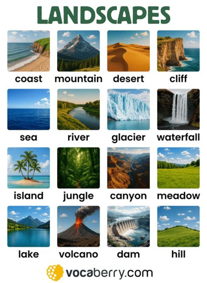 What are the 6 main types of landscapes?