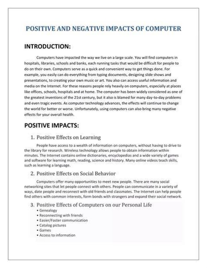 What are the positive and negative impacts of computer?