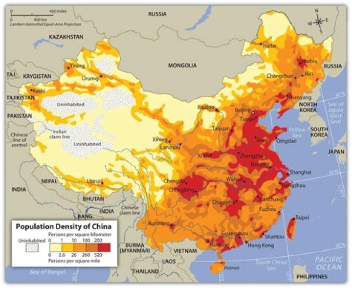 What area of China is inhabited?