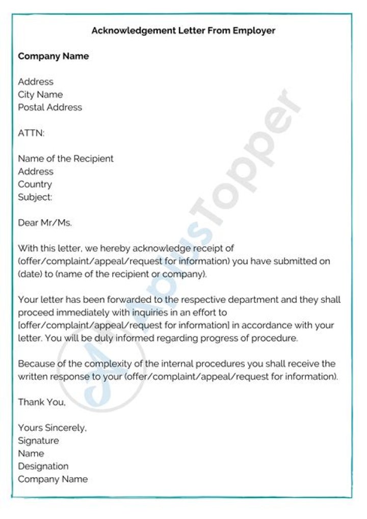 What is an Acknowledgement letter?