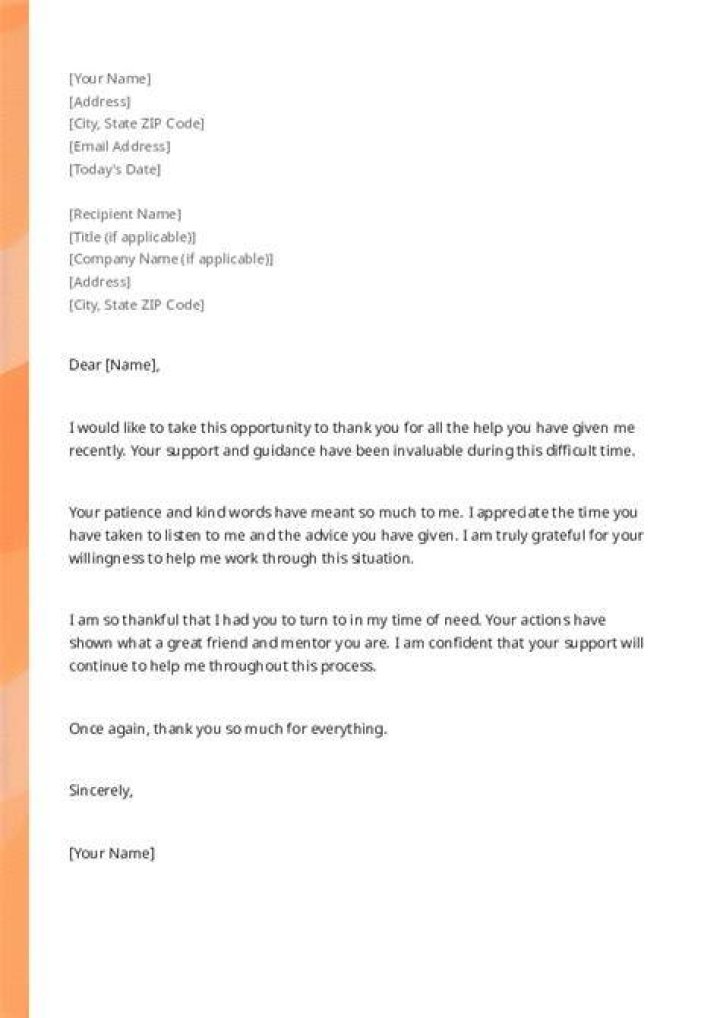 What is an example of a thank you letter?