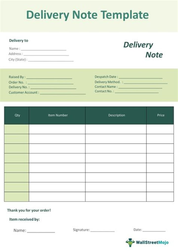 What is the purpose of the delivery note?