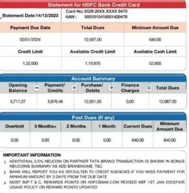 Which items are not included in a credit card statement?
