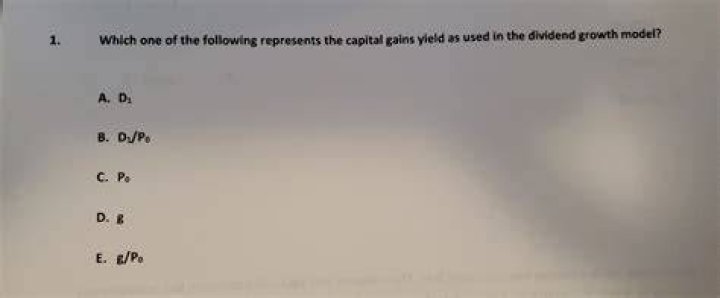 Which one of the following represents the capital gains yield as used in the dividend growth model group of answer choices?