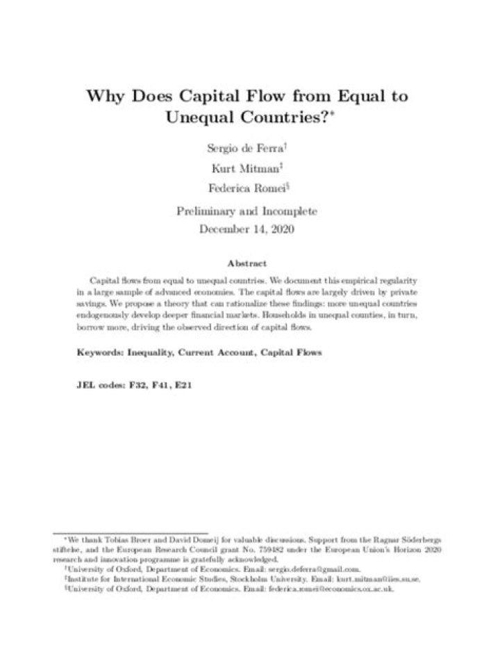 Why does capital flow from equal to unequal countries?